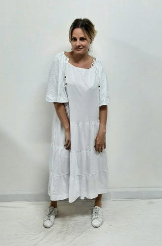 Vestido Evasé Vero Alfie Folk Blanco Con Recortes Y Volados