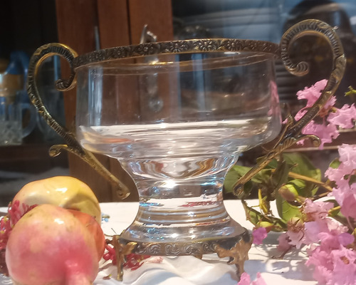Antiguo Centro De Mesa Cristal Y Bronce Impecable N490 (Usado)