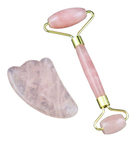 Rodillo De Cuarzo Rose Set Cara Masajeador Natural Jade Faci