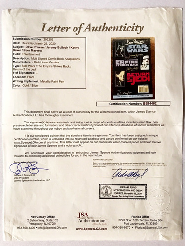 Autografo Dave Prowse Jeremy Bulloch Kenny Baker Pete Mayhew (Usado)