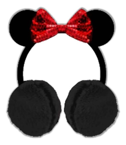 Orejeras Peludas Niños Infantil Peluche Invierno Disney Color Minnie Mouse Negro Lentejuelas