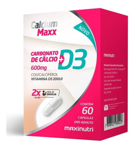 Calcium Maxx D3 Cálcio + D3 600mg Maxinutri 60 Cápsulas Sabor Não se aplica