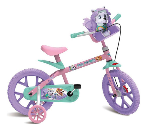 Bicicleta Bandeirante Bicicletas Aro 14 con freno de tambor rosa con ruedas de entrenamiento