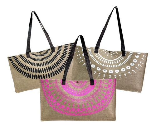 3 Bolsos Playeros Tipo Rafia Varios Colores Con Boton