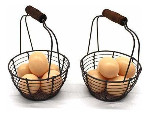 L Wire Mini Egg Baskets Rust Gathering Baskets With Woo...