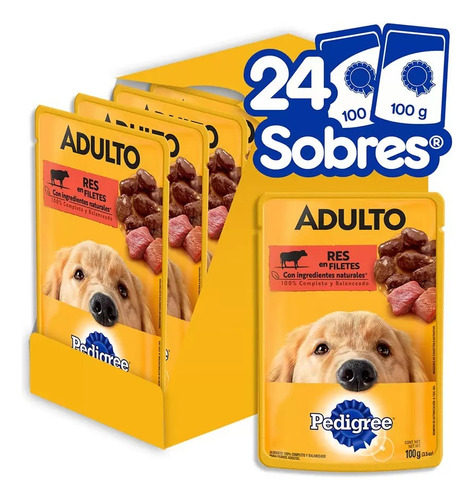  Alimento Para Perros Adultos Sabor Res, 24 Sobres De 100 Gr