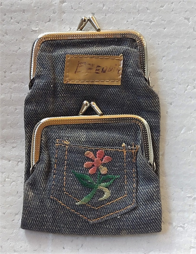 Monedero Doble De Jean, Retro Vintage, Usado, Excelente