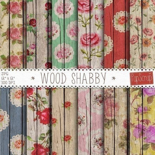 Kit Imprimible  Wood Shabby  12  Fondos  * Leer Info Promo *