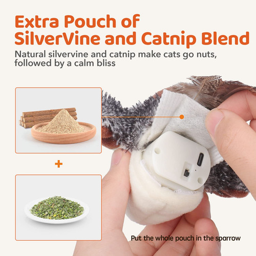 Juguete P/gatos, Pajaro Con Aleteo Y Chirrido Recargable Usb