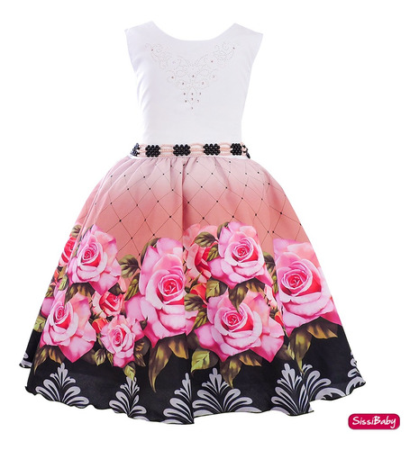 Vestido Infantil Rosas Luxo Petit Bela Festa Social Daminha