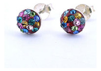 Aretes Media Bola De Colores Plata Con Cristal