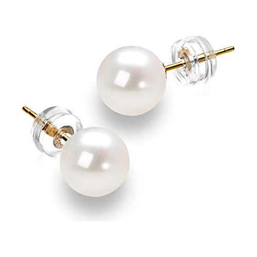 Pendientes Perla Agua Dulce Oro 14k Calidad Aaaa