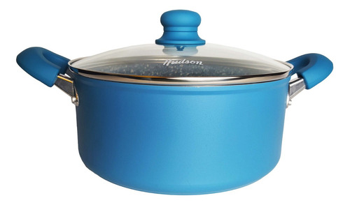 Cacerola Aluminio Forjado Granito Azul Tapa De Cristal 24 Cm