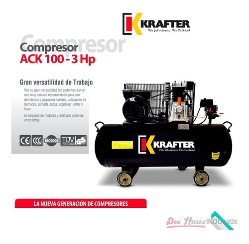 Compresor Krafter 100 Lts 3hp 220v 115psi 8bar /induhaus