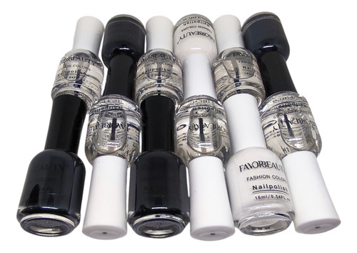 Esmalte De Uñas Favorbeauty, 12 Piezas Colores Surtidos. Color Blancos, Negros y Transparentes