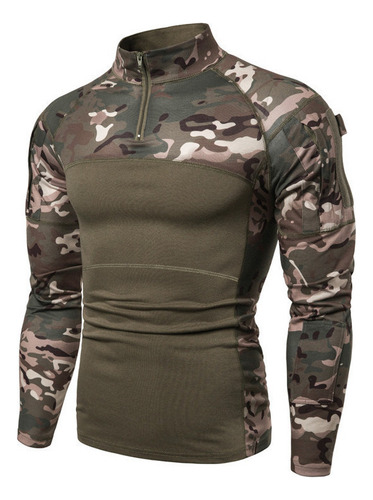 Camisa Militar De Camuflaje De Manga Larga Con Media Cremall