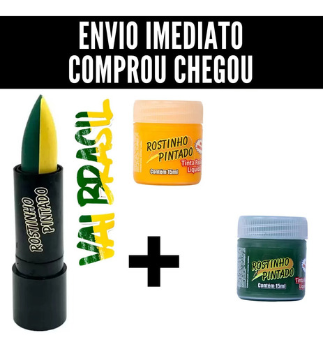 Maquiagem Copa Brasil Verde E Amarelo + Batom Tinta Facial 
