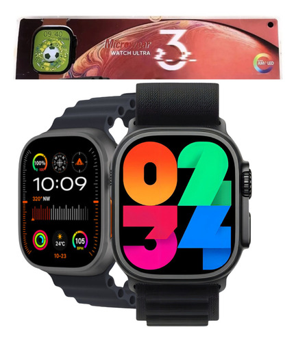 Smartwatch Watch Ultra Serie 10 Nfc Gps Amoled Pulseira Preto 2 pulseiras e película
