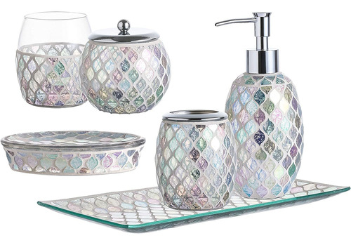 Juego De Accesorios De Baño De Cristal De Mosaico Deco...