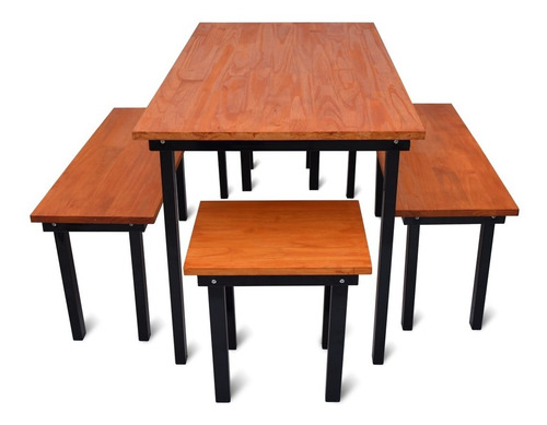 Imagen 8 de 10 de Mesas Estilo Industrial + 2 Banquetas De Madera Tipo Finger
