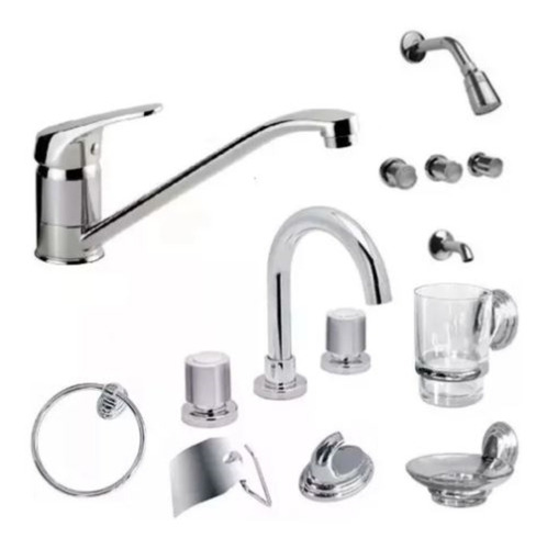 Combo Grifería Hydros Lavatorio Ducha Cocina Accesorios Baño