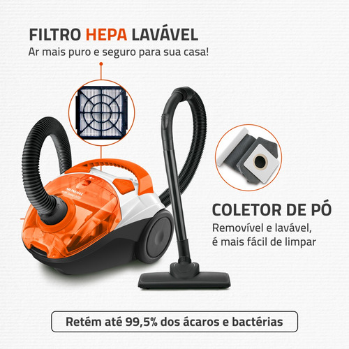 Aspirador De Pó Hepa Turbo 2000 Mondial Branco/laranja Ap-15 Branco