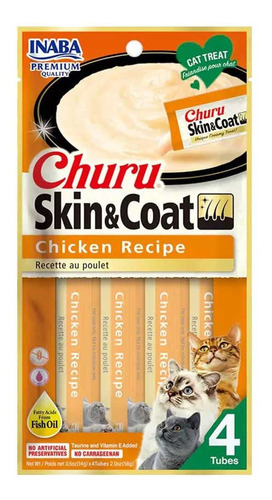 Snack Para Gatos Inaba Churu Skin Coat Pollo 56gr (4 Tubos)