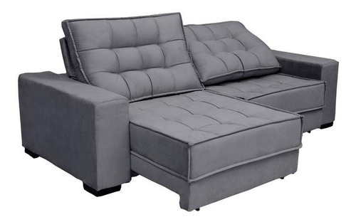 Sofá Retrátil Reclinável 5 Lugares Coliseu 2,90m Suede Cinza
