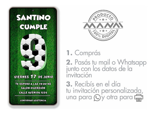 Tarjeta Invitación Digital X 2 Whatsapp Futbol