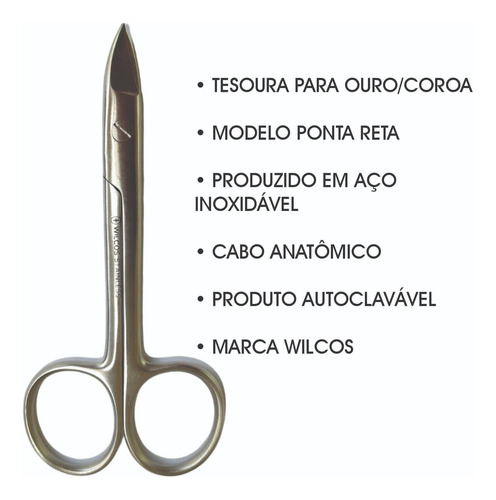 Tesoura Para Ouro Reta Coroa Ortodontia Wilcos Corte De Fios