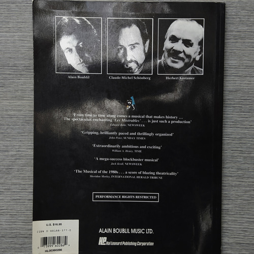 Partitura Del Musical Les Miserables Piano/vocal Made In Usa (Usado)