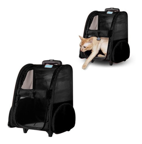 Mala De Transporte Bolsa Viagem Pet Com Rodinha Caes Gatos Cor Preto