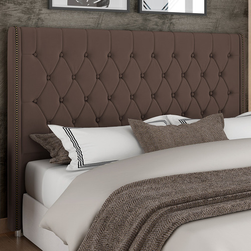 Cabeceira Cama Box Queen 160cm Estofada Frizza Veludo Marrom