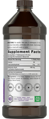 Suplemento Líquido De Ácido Hialurónico 100 Mg 16 Oz.