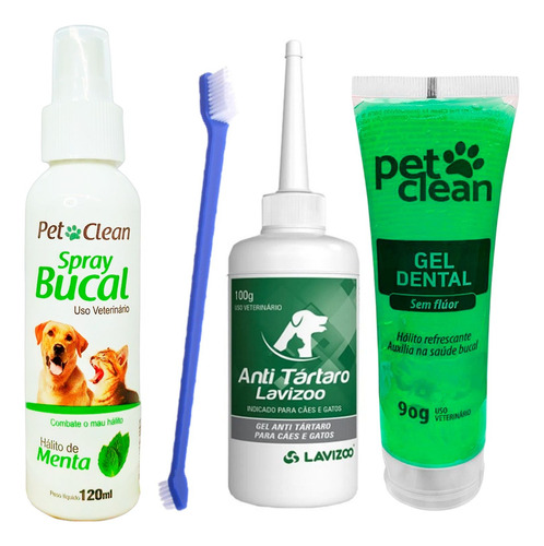 Kit Spray Bucal Mau Hálito Anti Tártaro Para Cães Com Escova