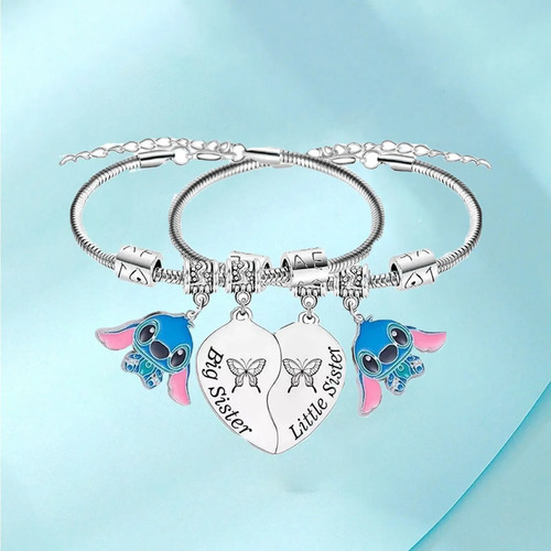 2pcs Pulseras De Mujer Jaysuing Acero Inoxidable Plata Regalo Stitch pulsera Plata Para Stitch Dije Ajustable Joyeria Mujer