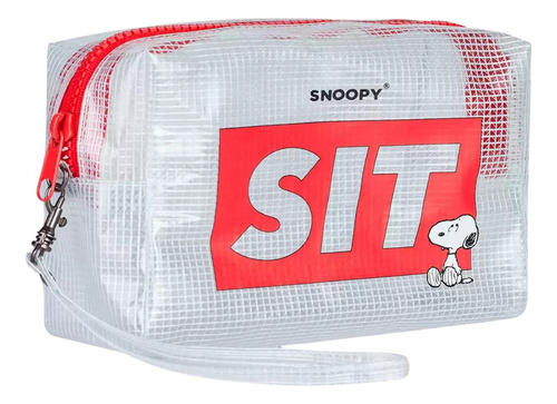 Necessaire Snoopy Unissex Básica Transparente Sp12004 Cor Vermelho Desenho Do Tecido Liso