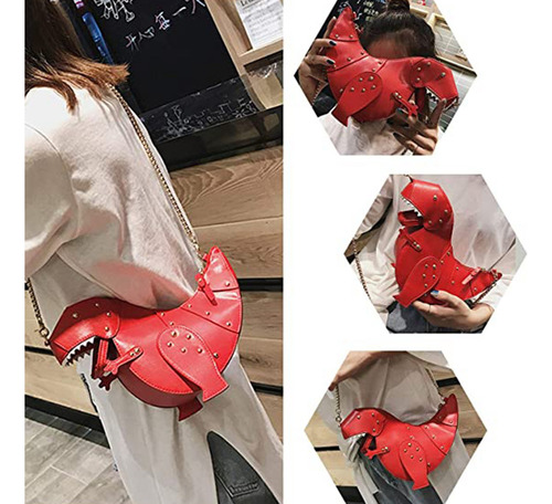 Mujeres Lindo Dinosaurio 3d Bandolera Remache Chic Cadena