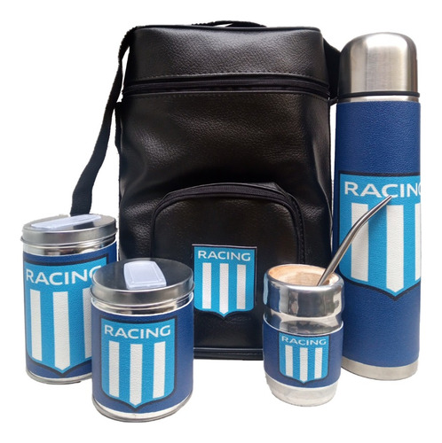 Set Matero Racing Club Completo Bolso Eco Cuero Termo 1l Acero Inoxidable Mate Madera Azucarera Yerbera La Academia 