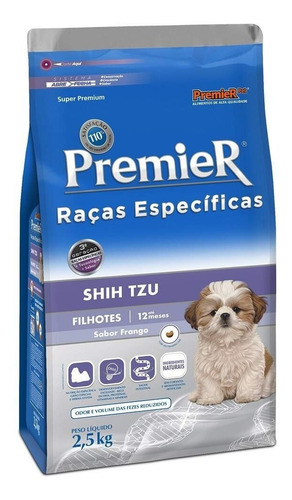 Ração Premier Premium Para Shih Tzu Filhote 2,5 Kg Frango