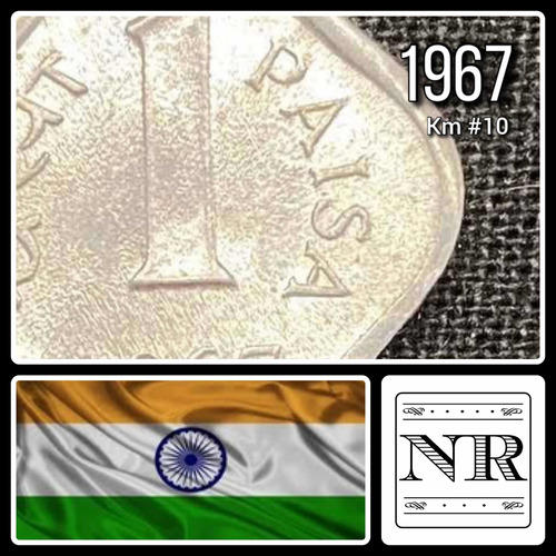 India - 1 Paisa - Año 1967 - Km #10 - Cuadrada :