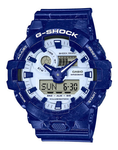 Reloj Casio G Shock Ga-700bwp-2 Origin Local Barrio Belgrano Color de la malla Azul Color del bisel Azul Color del fondo Blanco