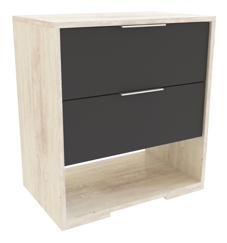 Mesa De Luz Nordica Duo 2 Cajones Nicho Cajonera Minimalista Color Pino Cascina / Gris Sombra