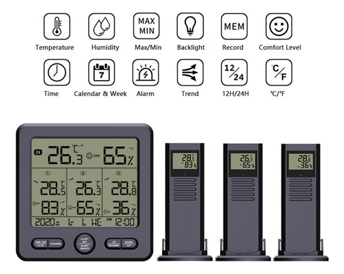 Termohigrómetro Digital Inalámbrico Interior Exterior Con 3