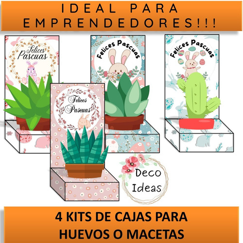 Imagen 3 de 6 de Kit Imprimible 03 Pascuas Caja Porta Huevo O Maceta + Tag