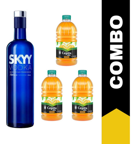 Vodka Sky Botella 750ml + 3 Cepita Naranja 1l Zetta Bebidas