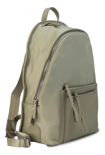 Mochila Tipo Impermeable Y Simil Cuero Bolsillos Lincolns Salvia