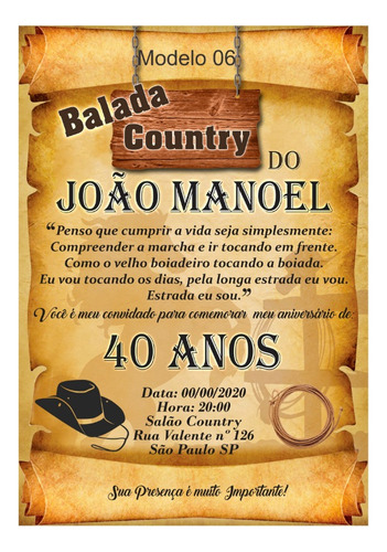 50 Convite Festa 40 Anos Cowboy Country + 150 Individuais !