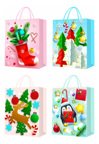 12 Bolsas Regalo Navidad Pequeña 23x18cm Pascua Regalo D#35