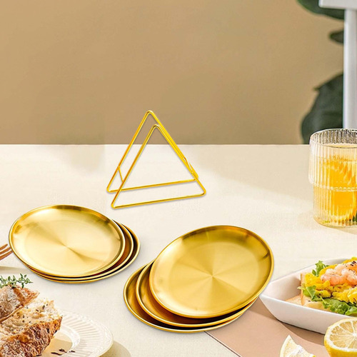 6 Platos Llanos Con Soporte Para Cocina, Plato De Metal Para